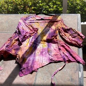Tie-Dye Boho Peasant Top in Purple & Gold
